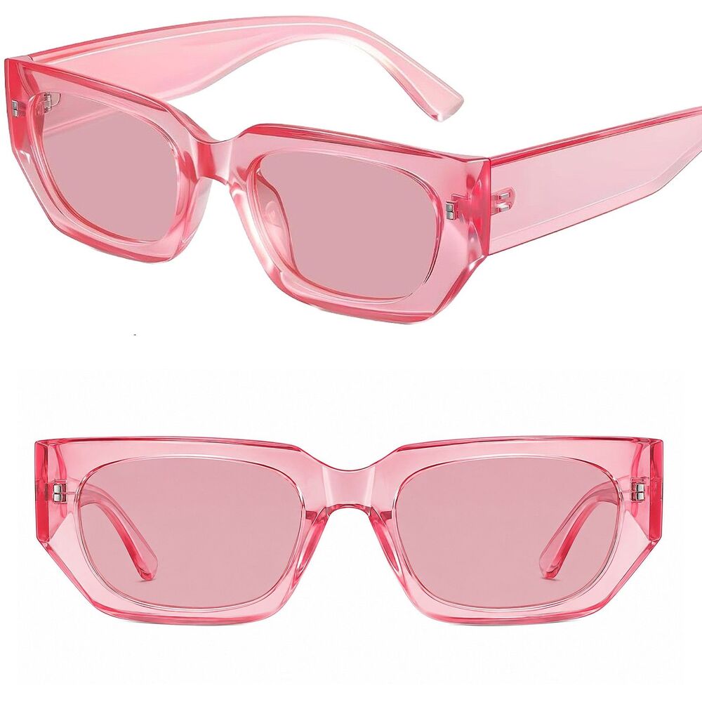 Women's Pink Transparent Narrow Rectangle Retro Y2K Thick Frame Chic Sunglasses
